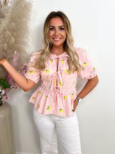 The Lacie - Lemon Print Front Tie Blouse